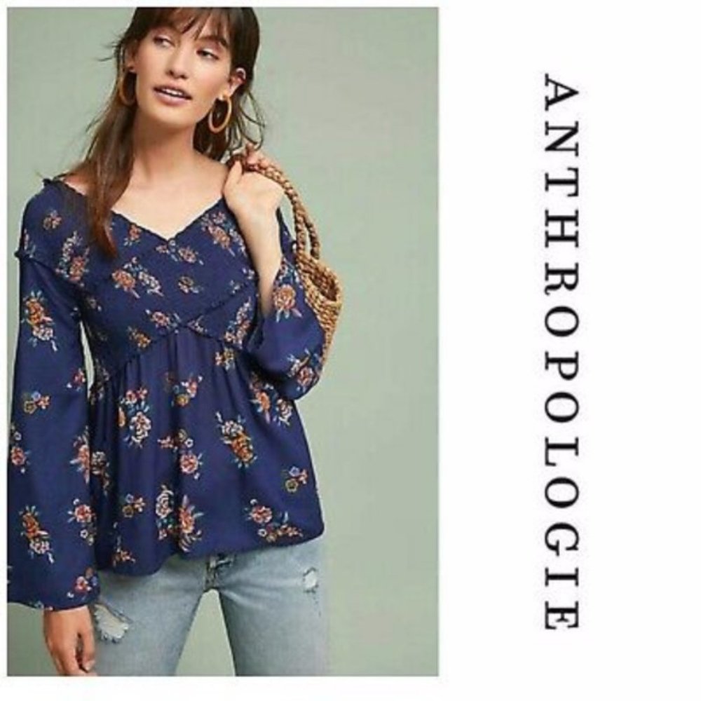 Anthropologie Ranna Gill Rachael Blue Floral off-the-shoulder top